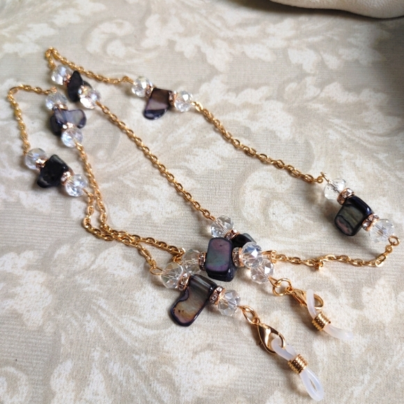 Gold Chain Natural Stone Eyeglass-Mask Lanyard Holder - Picture 3 of 7